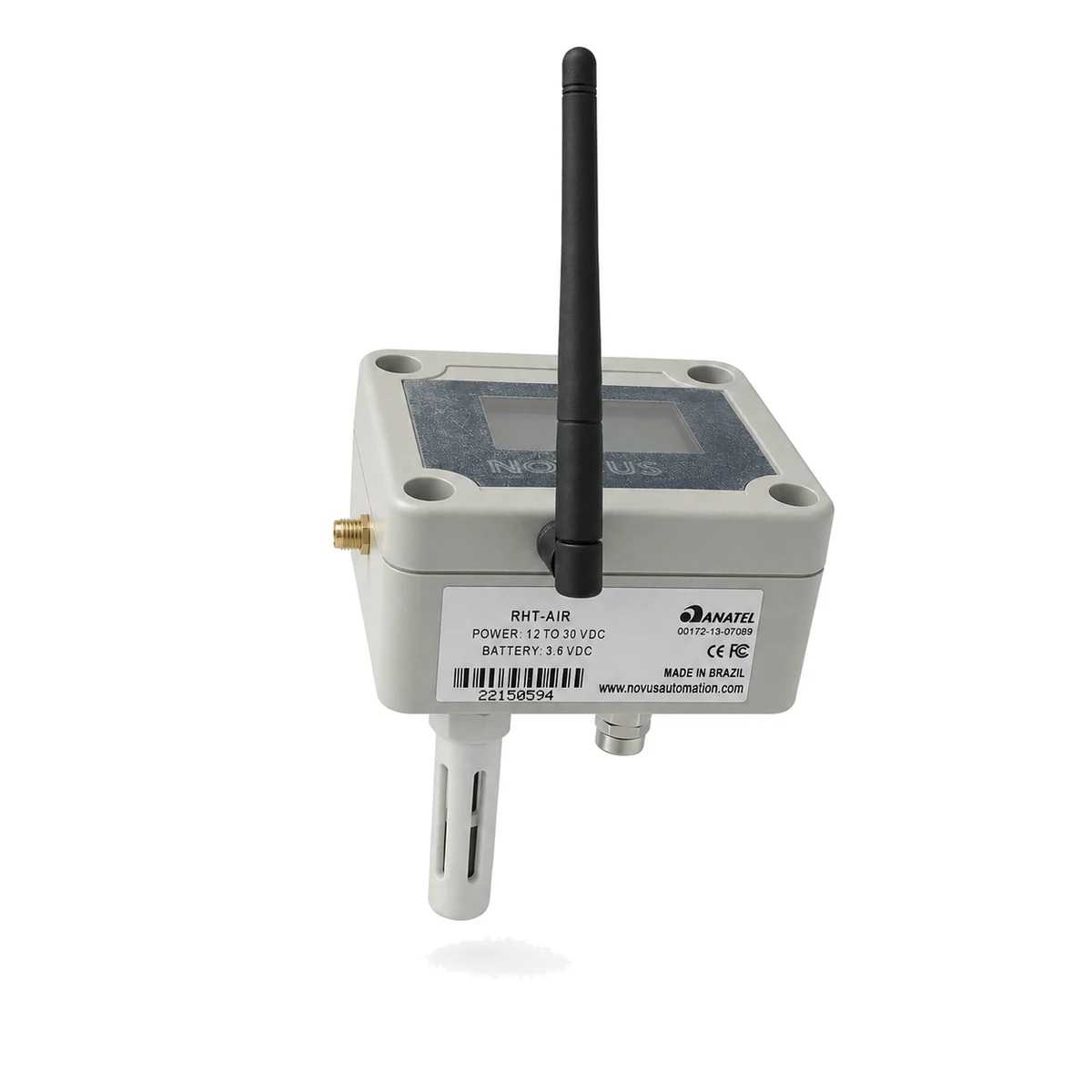 Transmissor de umidade e temperatura RHT-Air NOVUS, vista detalhe da etiqueta (SKU 8804400110)