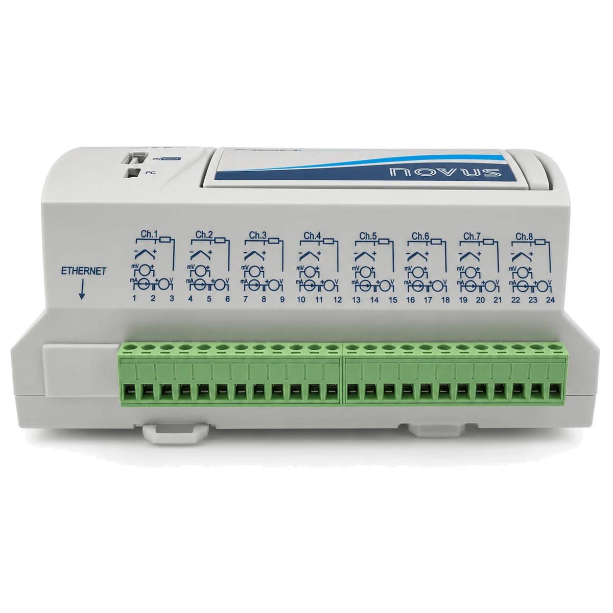 Data logger FieldLogger NOVUS, versão USB + RS485, vista detalhe (SKU 8812130000)