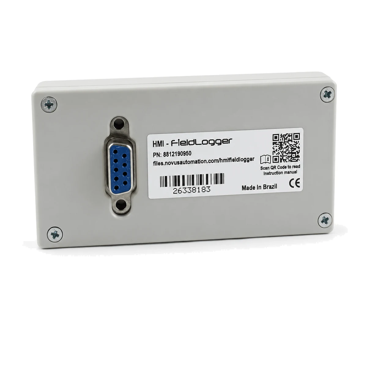 IHM FieldLogger NOVUS, vista traseira com etiqueta (SKU 8812190950)