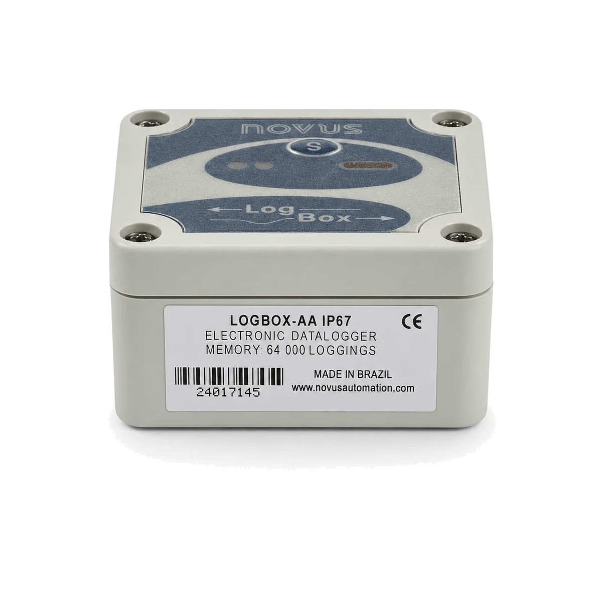 Data logger LogBox-AA NOVUS, versão IP67, vista perspectiva (SKU 8813002011)