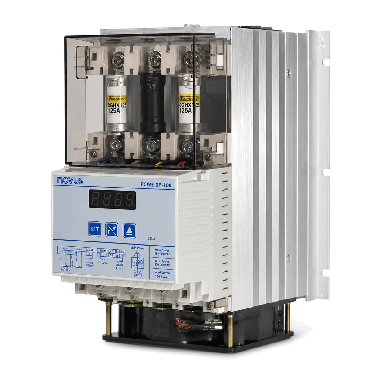 Controlador de potência PCW e PCWE, 60 a 200 A NOVUS, versão 100 A, 3 fases, vista perspectiva (SKU 8823233100)