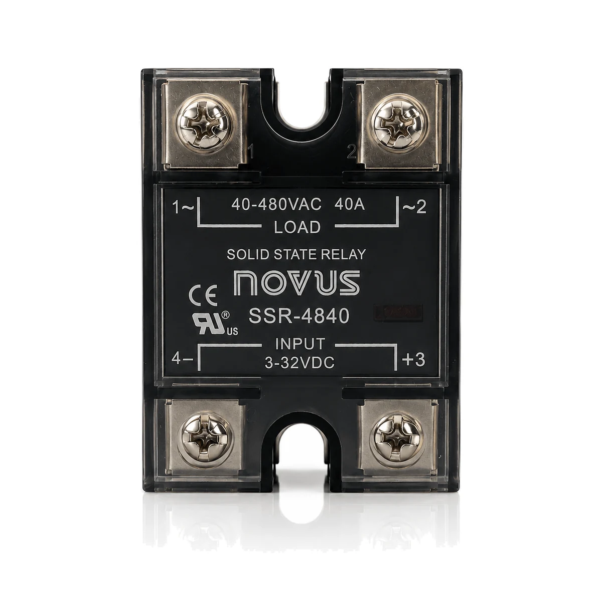 Relé de estado sólido SSR, 10 a 100 A NOVUS, versão 40 A, vista frontal (SKU 8824011040)