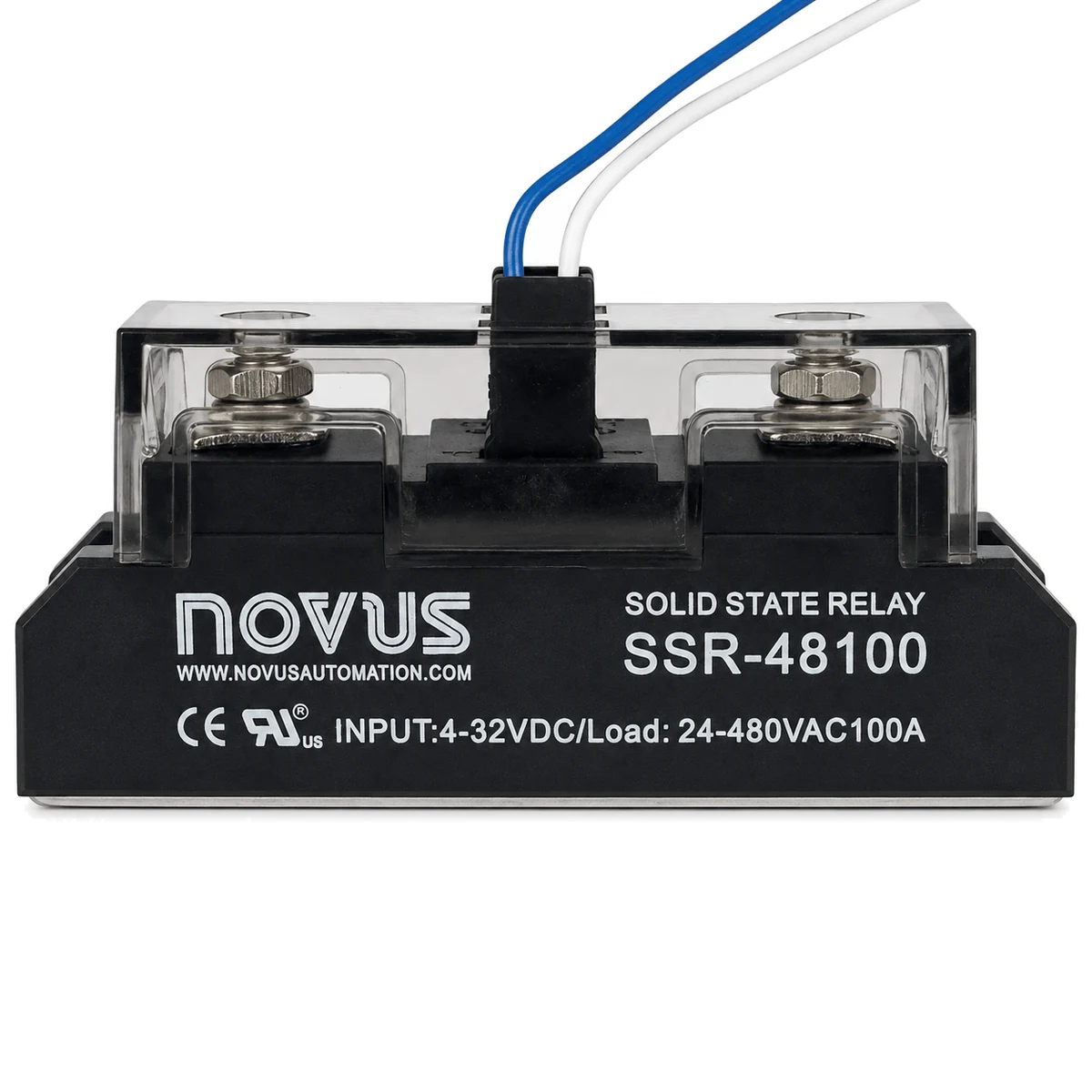 Relé de estado sólido SSR, 100 a 300 A NOVUS, versão 100 A, vista frontal (SKU 8824011105)